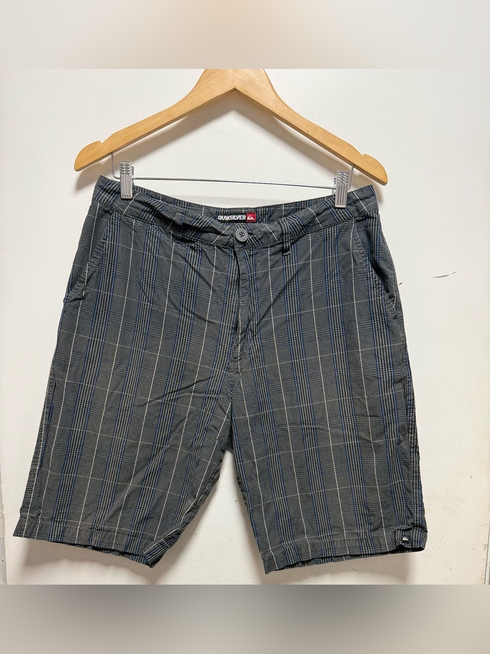 Quiksilver Gray and Blue Plaid Casual Shorts